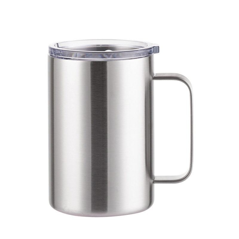 Nueva taza de café de acero inoxidable de doble pared, taza de té de 12oz y 16oz, 350ml, 450ml, termo aislado, tazas al vacío con mango: Negro / 401-500 ml