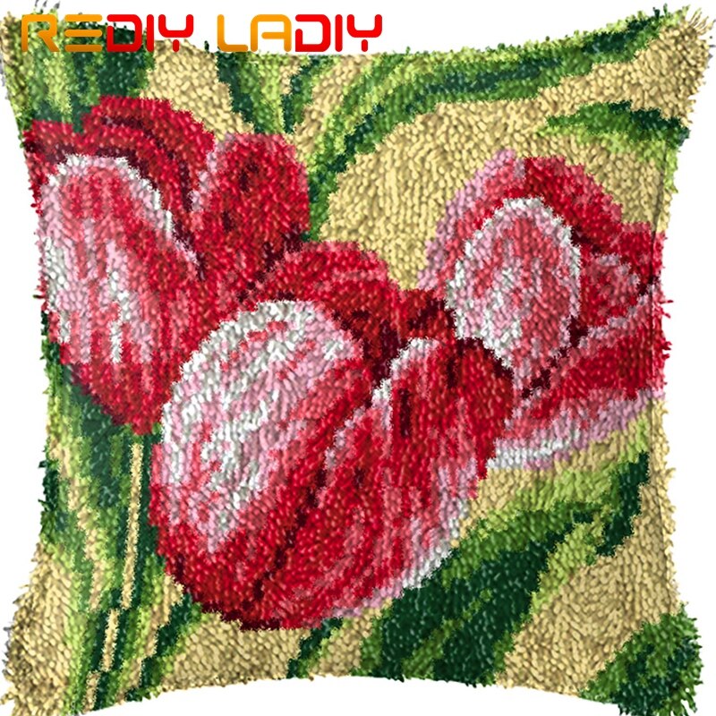 Klink Haak Kussen Vlinder Bloem Kussensloop Gedrukt Kleur Canvas Acryl Garen Latched Haak Kussen Gehaakte Kussenhoes Kits: BZ879