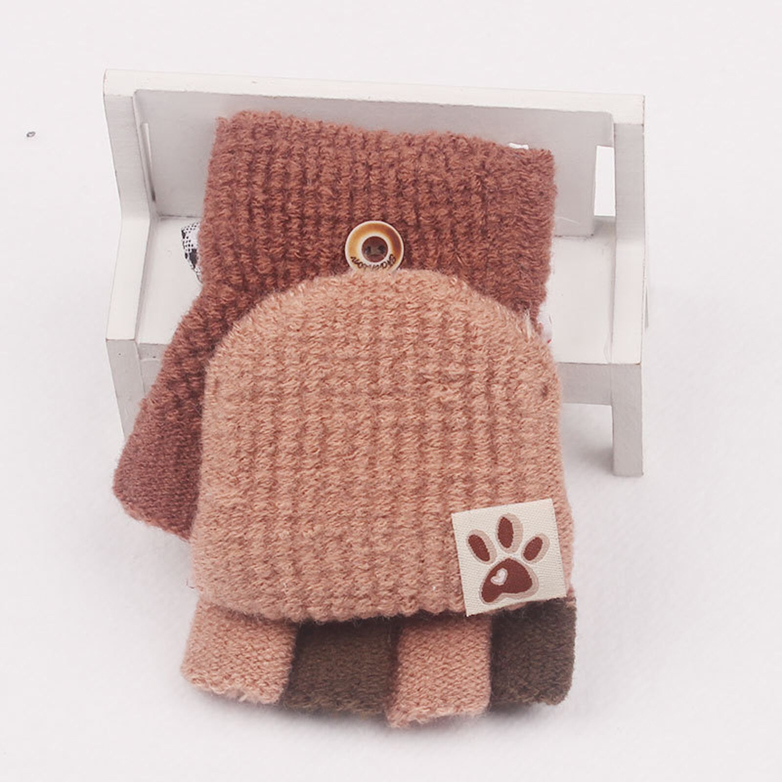 Kids Gloves Winter Soft Convertible Flip Top Gloves Baby Girl Boy Winter Warm Knit Fingerless Mitten Knit Gloves: KH