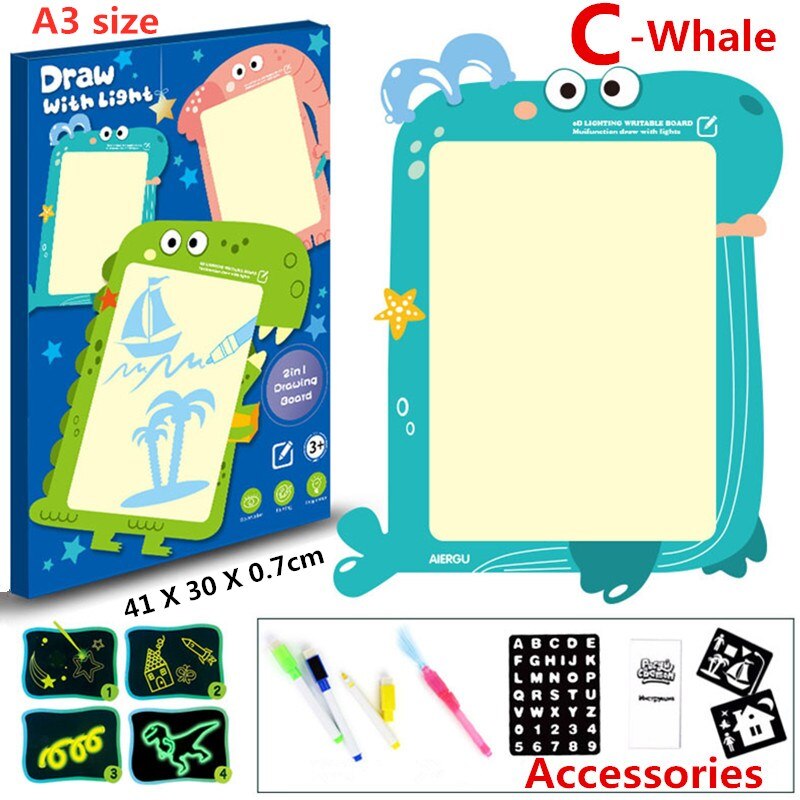 Giocattolo educativo Tavolo Da Disegno Tablet Graffiti 1pc A4 A3 Led Luminoso Magia Grezzo Con La Luce-fun: New C whale