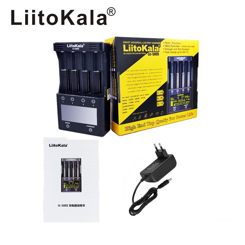LiitoKala-cargador de batería inteligente lii-500S lii 500S, LCD, 1,2 V, 3,7 V, 18650, 17500, AA, AAA, cargador de batería de litio para linterna: lii500S and adapter / EU