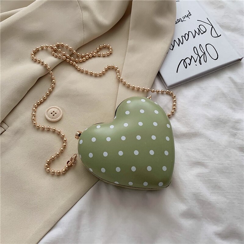 Søt dame hjerteformet mini crossbody veske sommer høy pu lær dameveske kjede skulder messenger bag: Grønn
