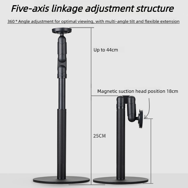 Magnetische telefoon- en tabletstandaard met 5 assen 360 ° Horizontale rotatie Veilige hechting Draagbare kantoorstandaard met hoogteverstelling