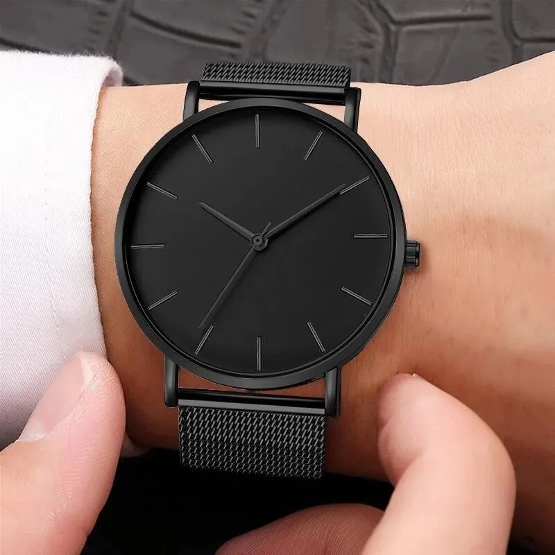 Ultra Dünne Kreative Schwarz Edelstahl Quarz Uhren Männer Einfache -Business Armbanduhr Uhr Männlich Relogios