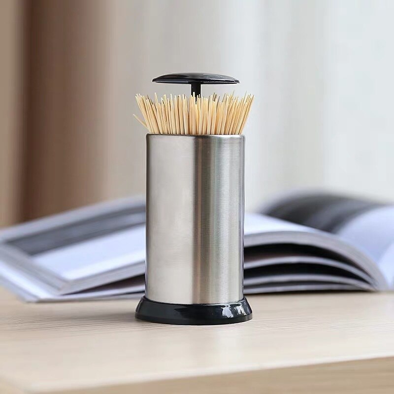 Druk Type Tandenstoker Box Automatische Voorjaar Cover Rvs Tandenstoker Cartridge Tandenstoker Dispenser: Default Title