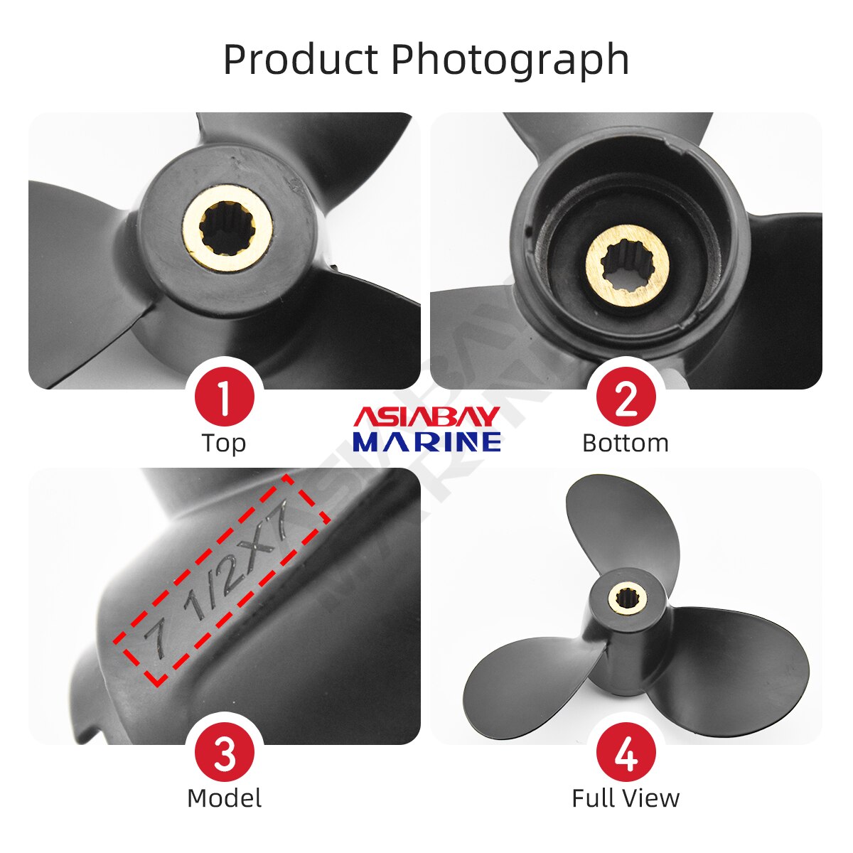 Voor Suzuki 4hp 6hp Buitenboordmotor Propeller 7 1/2*7 Boot Motor Aluminium Schroef 3 Blade 10 Spline Tand Scheepsmotor Deel