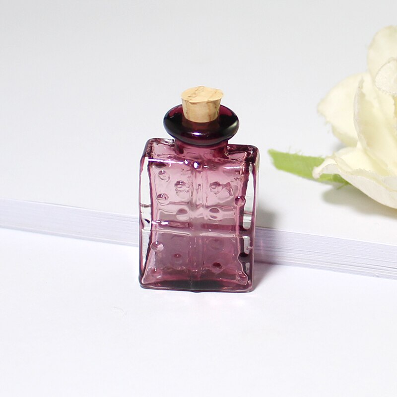 2PCS Klarglas flasche mit kork Kegel flasche anhänger Schnaps Flasche mit kork Glasflasche anhänger: Rectangle-Purple