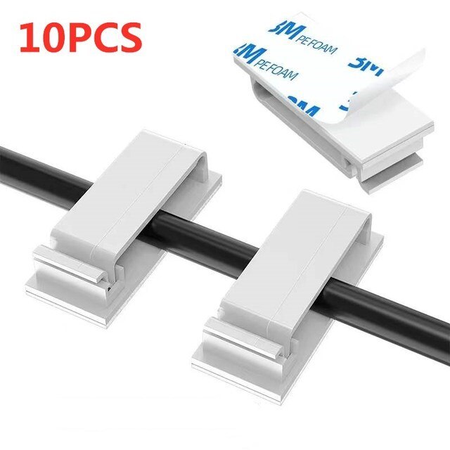 Self-adhesive Cable Organizer Clips Holder Wire Tie Clamp Management Car Home Data Cable Decorative Cord Bobbin Winder Manager: 10PCS-White-B