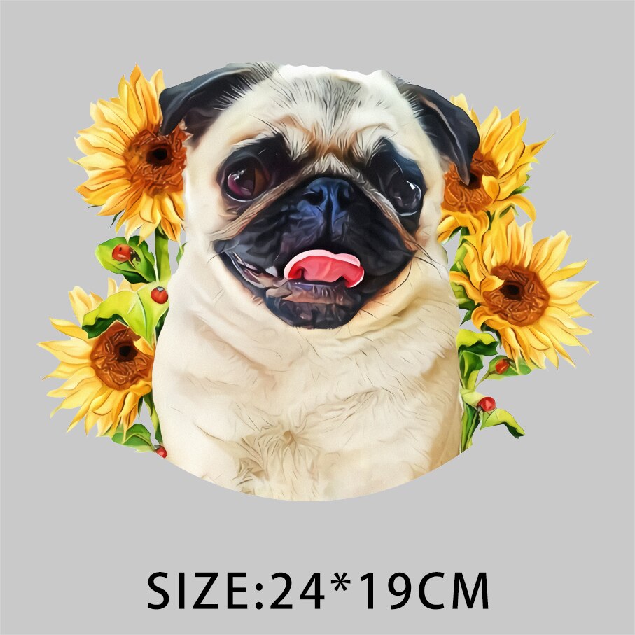 Mopshond bloemenpatronen, thermische transferprint patches voor kleding, doe-het-zelf t-shirt strijkpatches, strijkstickers: Ty -152-3