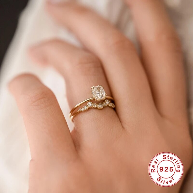 ROXI Elegante Geometrie Edelsteine Engagement Ringe für Frauen Hochzeit Ring 925 Sterling Silber Finger Ringe Bague Femme Schmuck