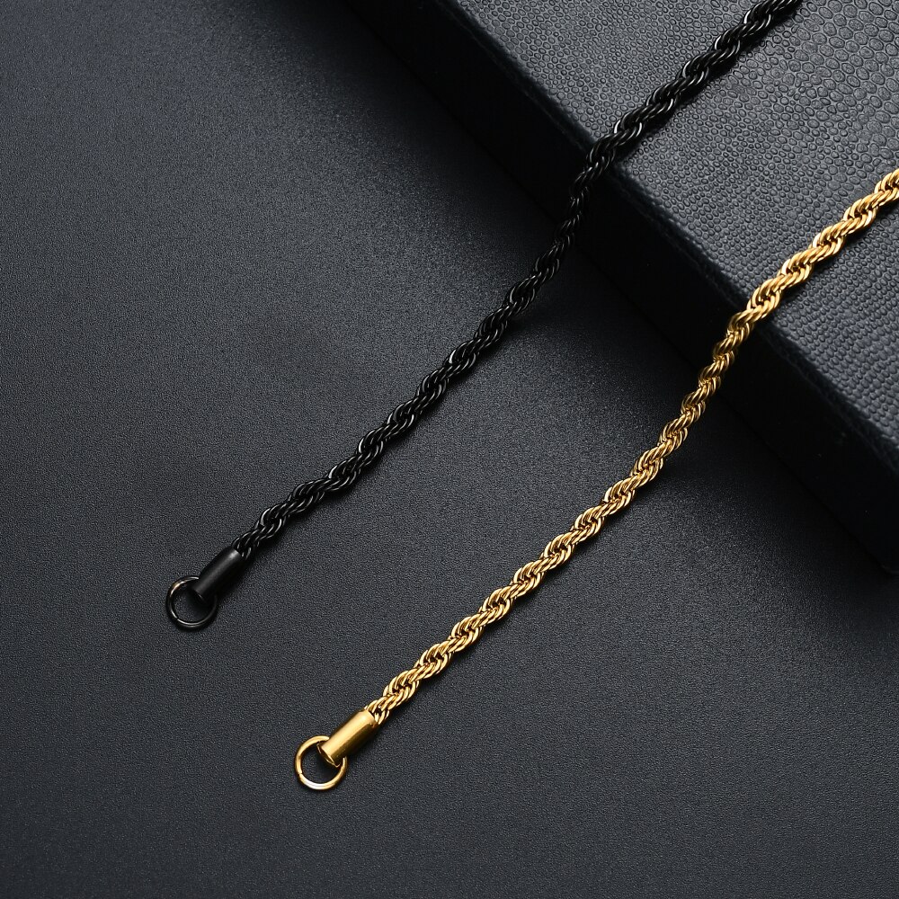 Preço de atacado 316l aço inoxidável banhado a ouro preto torcido corda corrente pulseira para homens e mulheres moda presente jóias