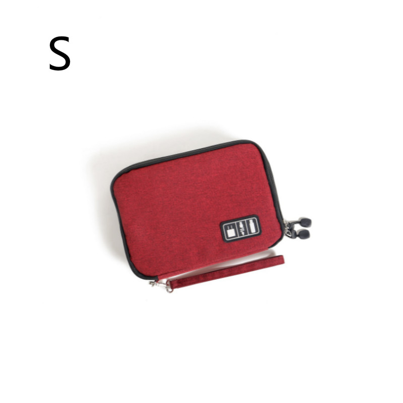 Travel Storage Bag for USB Data Cable Earphone Wire Pen Power Bank Digital Gadget Devices Kit Case iPad Protective Organizer: wine red-s