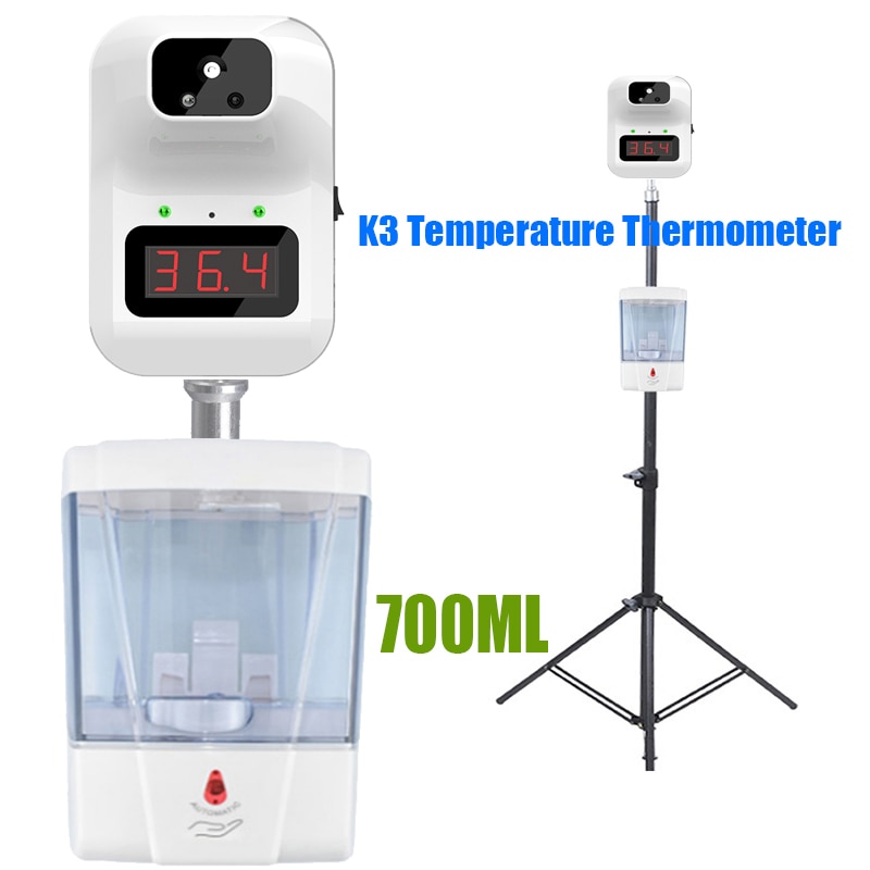 Corpo forcehead temperatura termômetro medição automática detecção de indução lavagem livre mão desinfetante dispensador termômetro