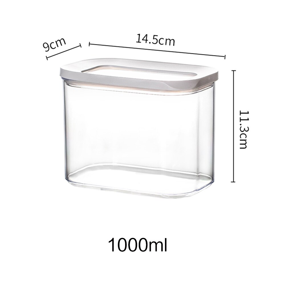 Contenedor de almacenamiento de cocina, refrigerador de cocina, caja de fideos, cereales, fruta seca, tanque de almacenamiento de aperitivos, tanque sellado transparente: 1000ml
