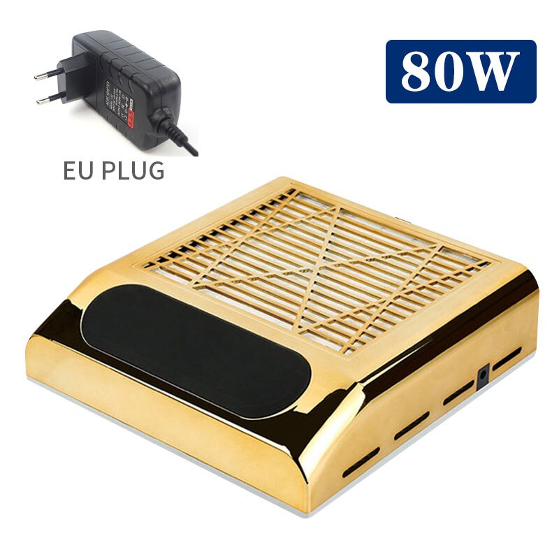 80W Sterke Nail Stofafzuiging Collector Stofzuiger Met Grote Power Ventilator Met Filter Nail Art Equipment Nail Voor manicure: EU Plug gold