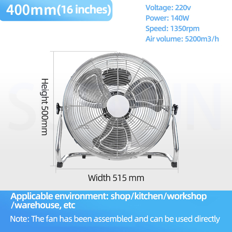 Gulv-/Loftventilator EXUAN Kraftig - 160W Ultrastrong Wind - Rustfrit Stål: Lysegrå