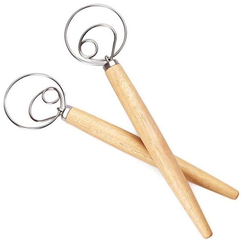 Mezclador de harina , batidor de huevos mezclador de harina de pan de metal, accesorios de manejo de la licuadora de madera para hornear, 2 paquetes