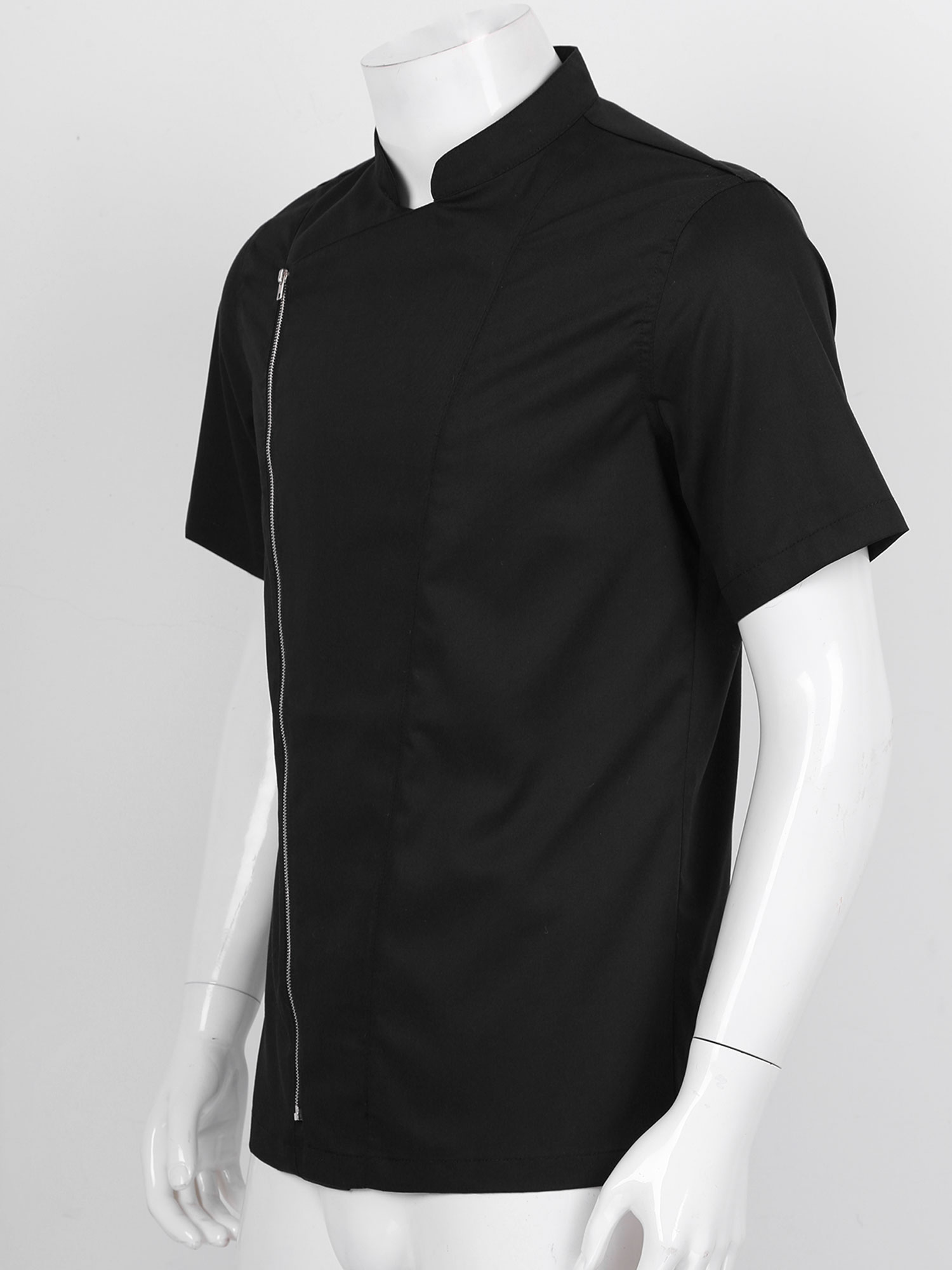 Mens Casual Soft Chef Jackets Short Sleeve Front Zipper Kitchen Catering Restaurant Food Serive Work Uniform Cooking Costumes