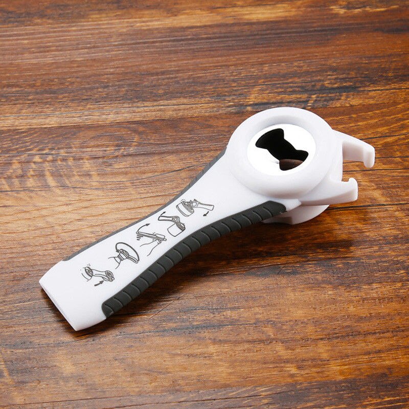 All In One Bottle Opener Jar Can Kitchen Manual Tool Gadget Multifunction: White Gray