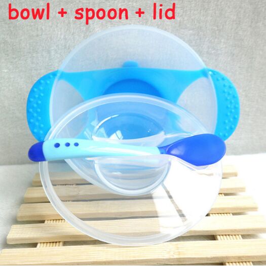 Baby Geschirr einstellen freundlicher Geschirr Baby Lernen Gerichte Fütterung Schüssel Löffel temperatur gabel weihnachten Lebensmittel Schüssel: Blau Geschirr 01