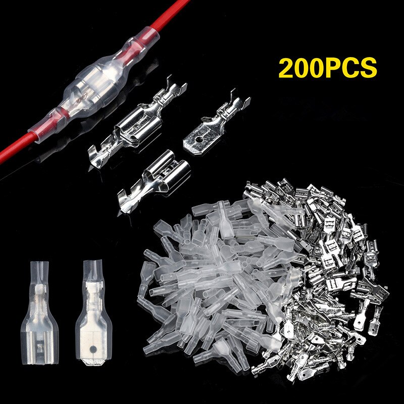 200Pcs 4.8Mm Wire Connectors Crimp Terminals Crimp Female/Male Spade Terminals with Transparent Insulating Sleeves