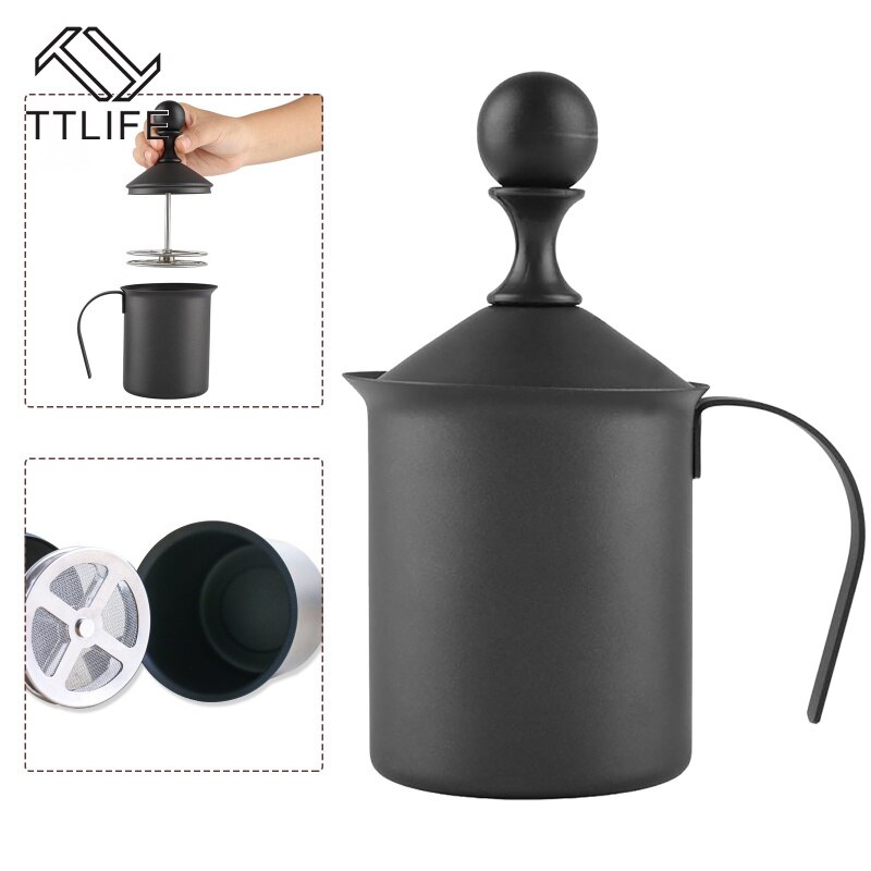 400/800Ml Handmatige Melkopschuimer Rvs Double Mesh Melk Creamer Foam Mesh Koffie Kannen Foamer Coffe Maker koffie Kopjes Set