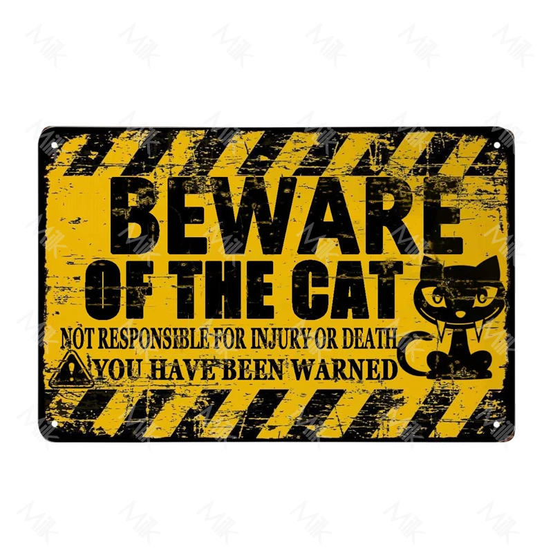 Vorsicht vor Katzenschild – Aluminium – Katzen-Türschilder – Attacke Katze-Schild – niedliche Katzen-Warnschilder für Katzen, Kätzchen-Liebhaber, Zuhause, Zimmer: L / Weiß
