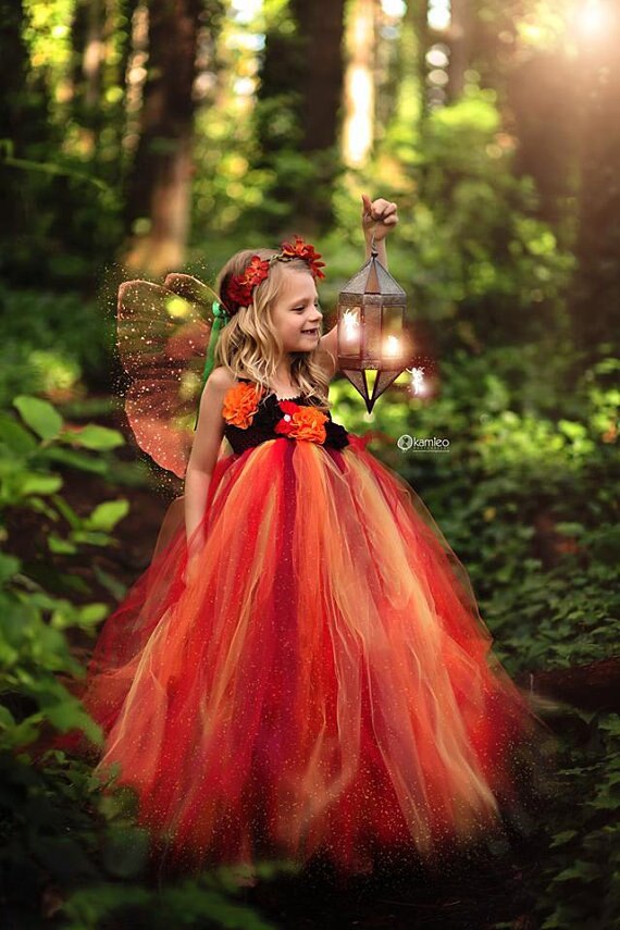 Schattige meisjes oranje fee tutu jurk kinderen halloween tule jurk baljurk met vlindervleugels kinderen cosplay kostuum feestjurk: 8