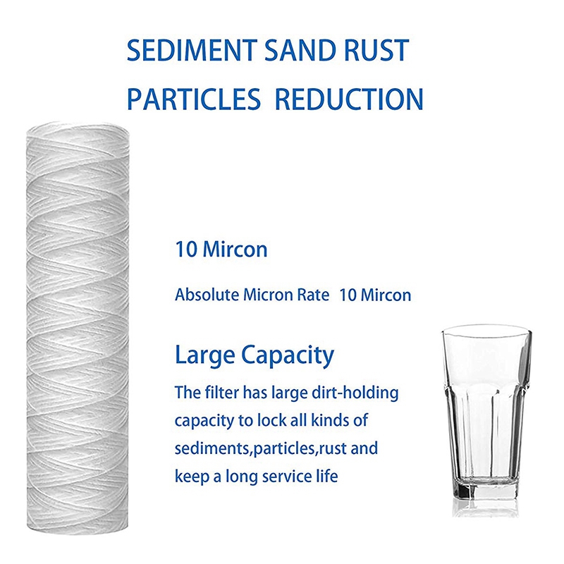 Cartucho de filtro de agua de 10 pulgadas X 2,5 pulgadas, filtración de sedimentos de cuerda enrollada, 10 piezas, 10 micras