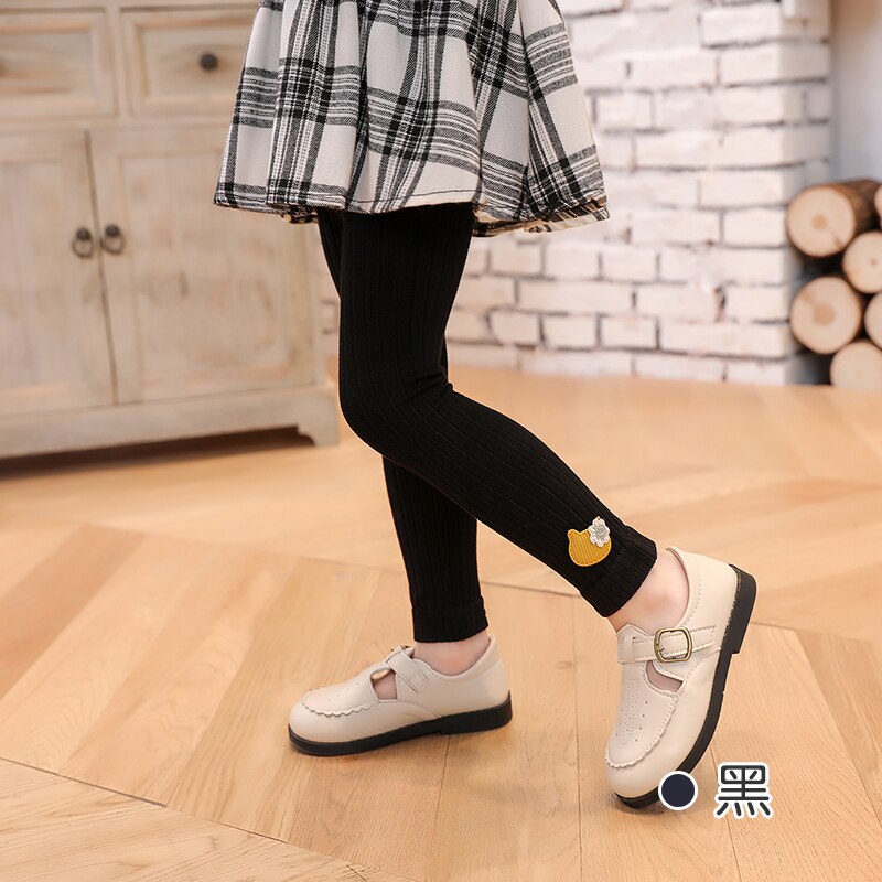 2021 primavera e autunno strisce verticali a 4 colori leggings per gatti in cotone lavorato a maglia per bambini pantaloni a nove punte per bambini: Black / S