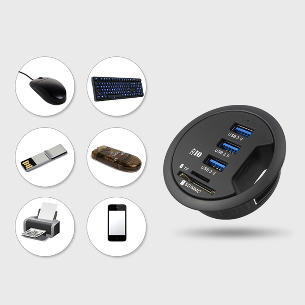 CARPRIE Usb Hub 3 Poort Mount In Bureau 3-Port USB 3.0 HUB Adapter Met SD Kaartlezer Voor PC Tablet Smart Telefoons Zwart #4 2