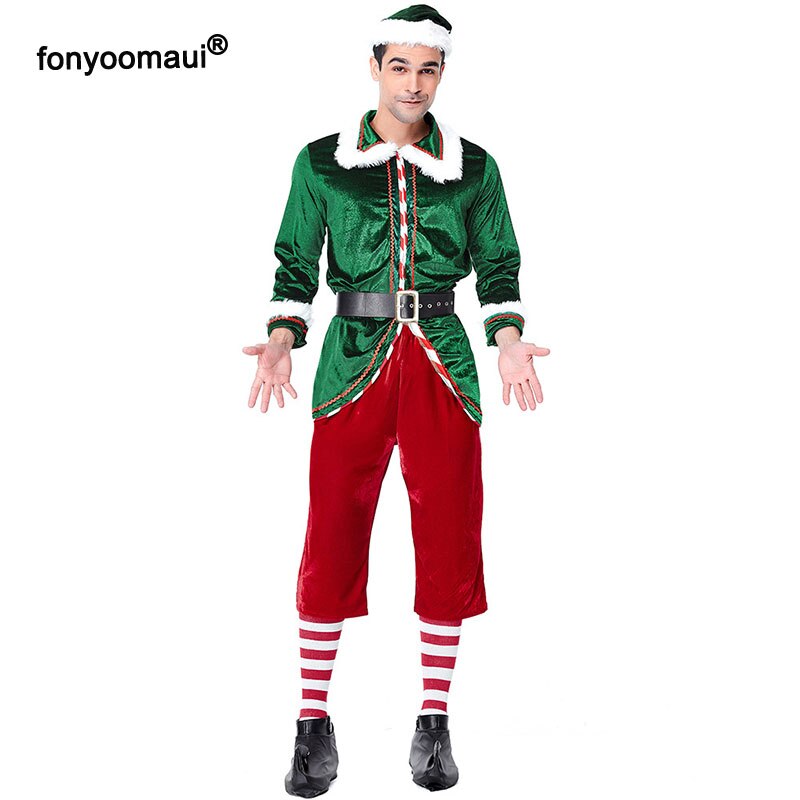 Voksne par familie mr & fru julenisse nisse kostume 5 stk jakkesæt år x-mas fleecetøj til mænd og kvinder plus størrelse: Mænd / L