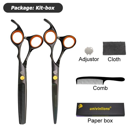 Tijeras de pelo de titanio negro de 6 pulgadas, kit de tijeras de peluquería profesionales, tijeras de peluquero, juego de cortapelos, tijeras de adelgazamiento: kit paper box