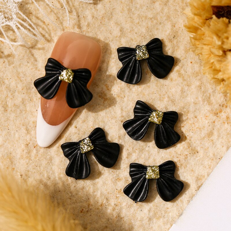 50 piezas de resina para decoración de uñas, Charm de 9,8x14,8mm con forma de pajarita, piedras grandes para decoración de uñas, accesorios coreanos para uñas: Black