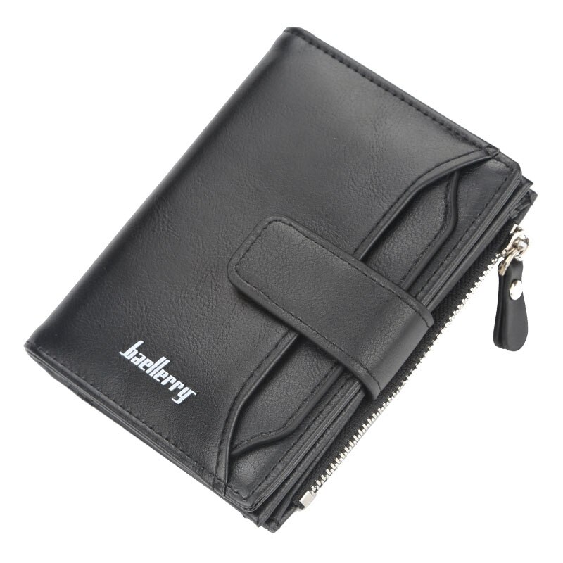 Baellerry Solid 3 Color Men Short Wallet PU Leather Zipper N Hasp Wallet Coin Pocket Card Photo Holder Wallet Men Porta MoneyBag: Black