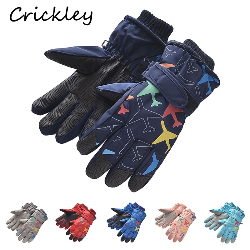 Vliegtuig Print Winter Jongens Meisjes Handschoenen Waterdicht Antislip Dikke Warme Kids Wanten Skiën Sneeuw Sport Kinderen Handschoenen