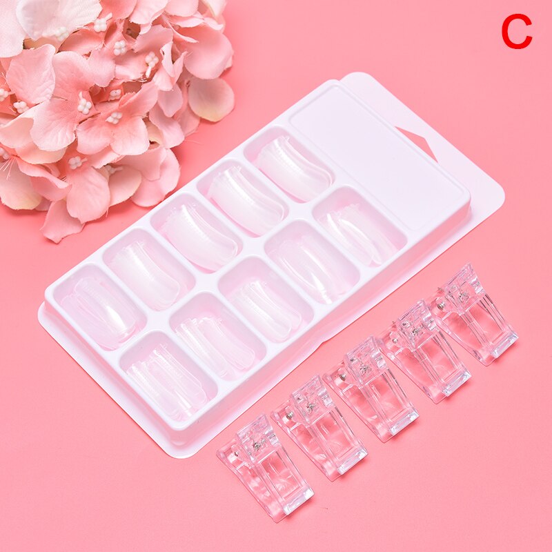 Valse nagels mal transparant volledige dekking polygel nagel tips schaal gereedschap met clip uv gel acryl snel verlengde valse nagels: C