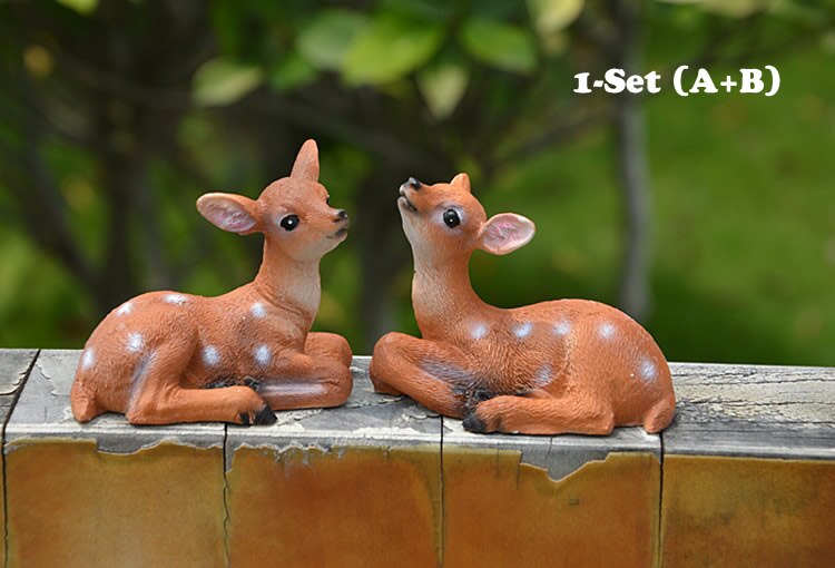 Mini Resin Cute Deer Bonsai Decoration Animal Statue Small Sika Deer Sculpture Home Office Desk Decorative Ornament Toy: AB