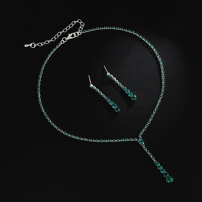 BLIJERY set di gioielli da sposa in cristallo con strass verde semplice per le donne set di gioielli da sposa con orecchini pendenti placcati in argento