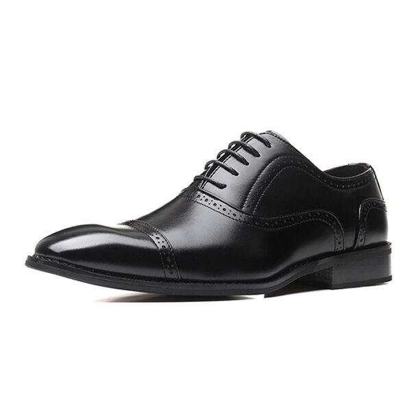 Oxford da uomo in pelle piatta da uomo, scarpe formali da uomo con lacci, scarpe eleganti da uomo: Black / 7.5