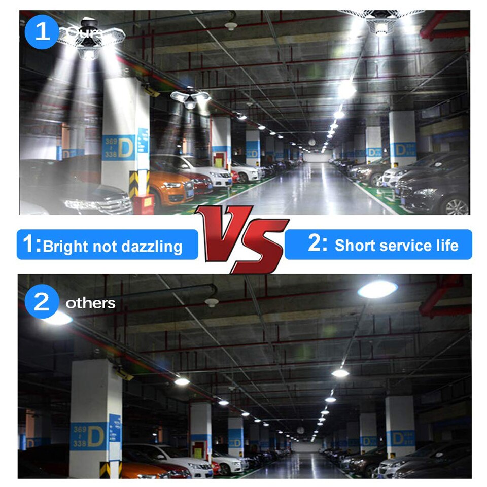Luces para Garage LED 60W, luz de techo ajustable para garaje, bombillas de bombilla LED tipo mazorca deformables de alta intensidad, 6000LM para estacionamiento en sótano