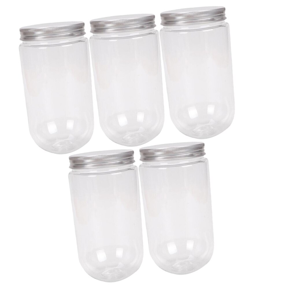 5Pcs 500Ml Dessert Cups Wegwerp U-vormige Thee Fles Transparante Bekers Drank Fles Drinkbeker Met Deksel