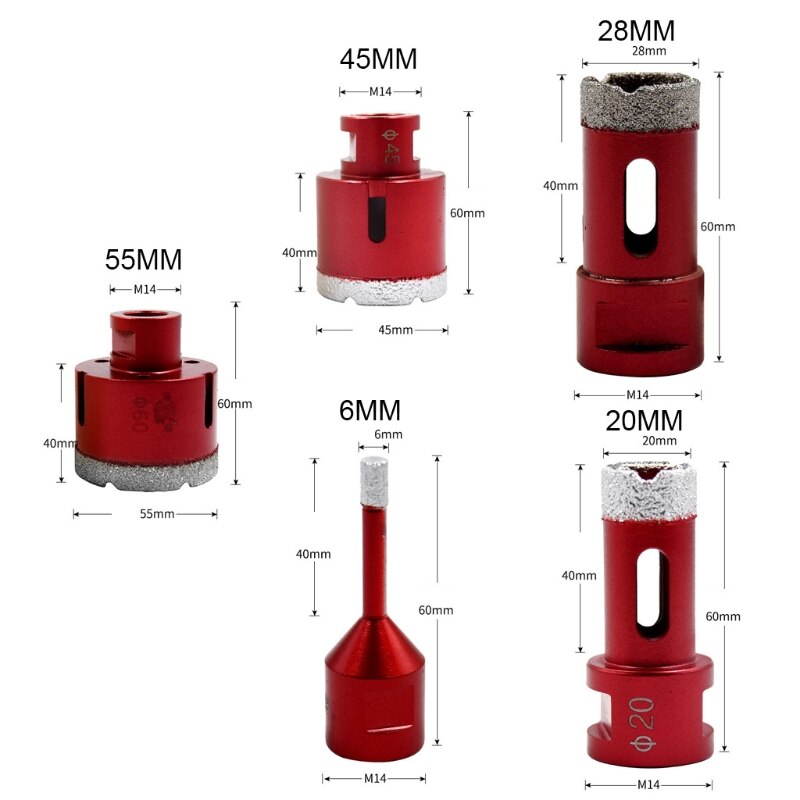 6-75mm M14 Vacuum Brazed Drill Bit High Hardness Less Resistance Hole Saw Cutter for Marble Concrete Ceramic Tile Au11 21