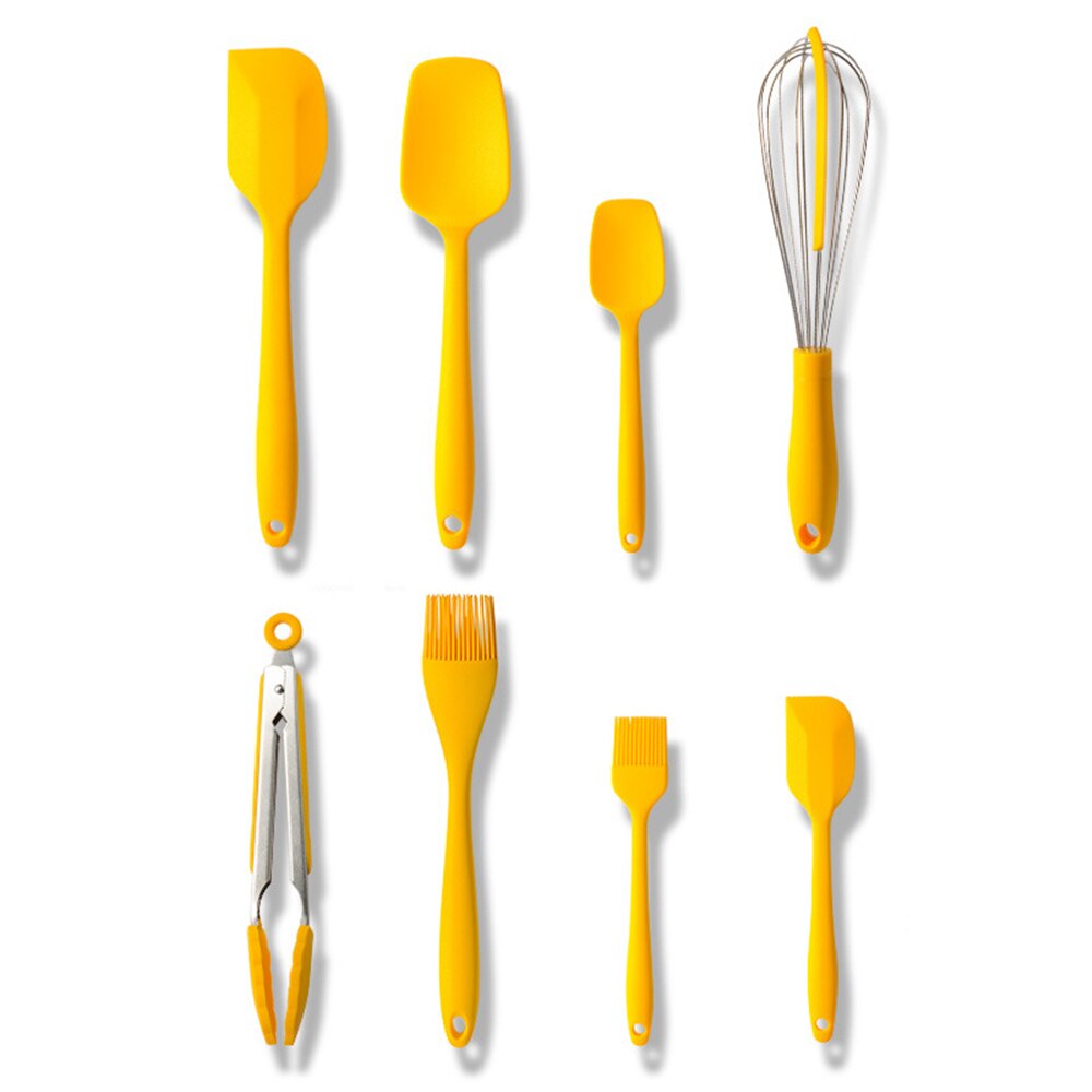 Herramientas para hornear juego de utensilios de cocina de silicona, pinzas cepillo raspador batidor de huevos accesorios de cocina antiadherentes, herramientas de cocina amarillo