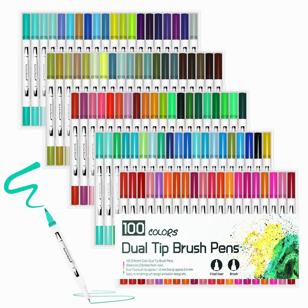 brush marker set for Art Supplies 48/60/100/120 Colors Soft Brush Marker For Drawing Painting Set Watercolors Pen for School: 100 Colors White