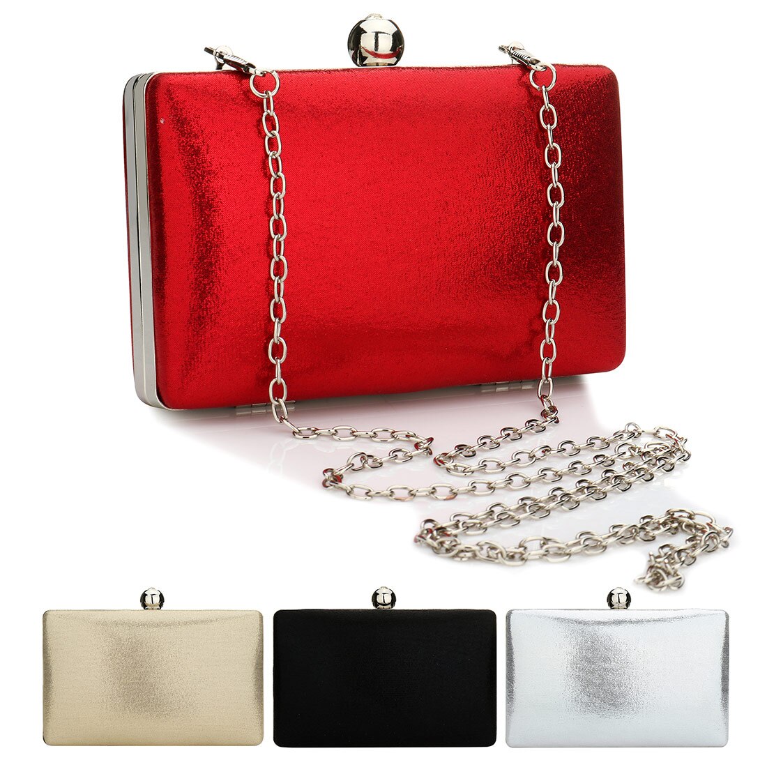 Solid Elegante Lederen Avondtassen Bruiloft Box Zak Met Ketting Party Schoudertassen Dames Rode Rechthoek Pouch