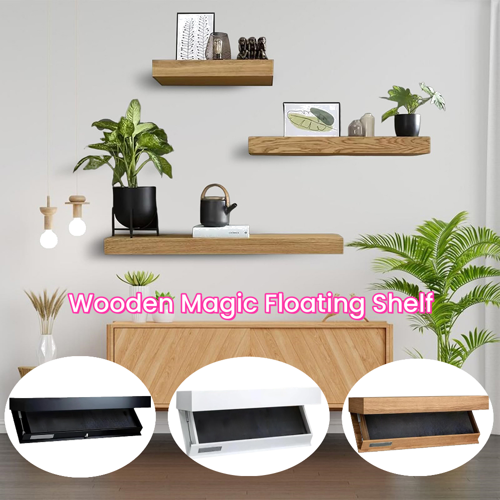 Wood Floating Wall Shelves with Secret Compartment Magic Flap Hidden Shelf Wall-mounted Furniture Storage Box for Home Decor