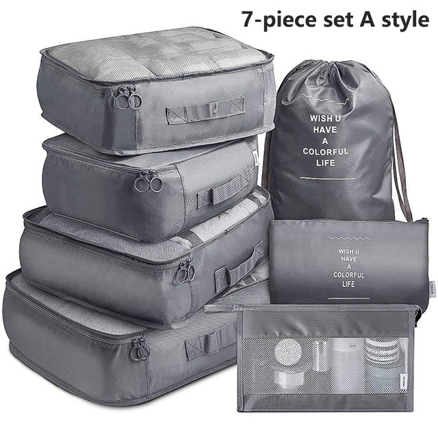 7Pcs Travel Organizer Storage Bags Wardrobe Cube Suitcase Packing Cubes Set Storages Luggage Clothes Shoe Pouch Folding: Pink