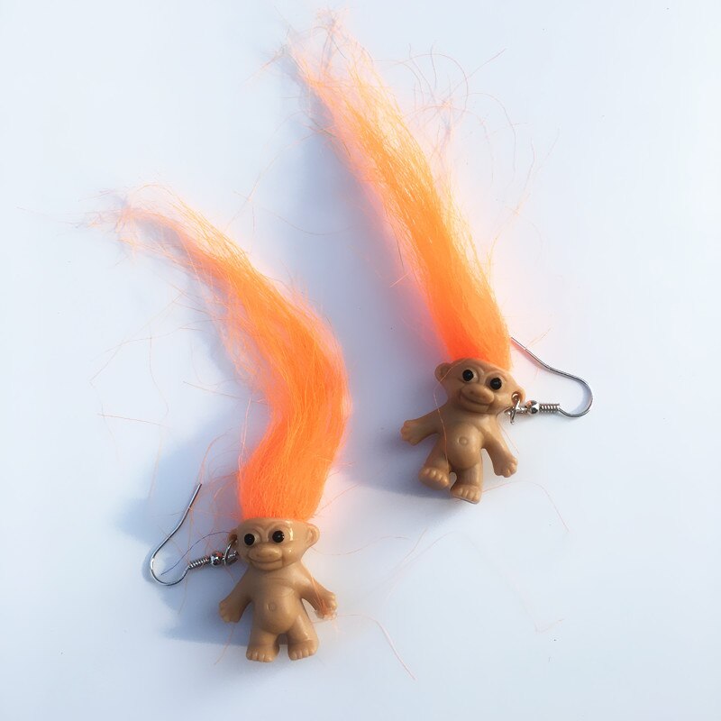 4 # Unieke Cool Brandende Haar Oorbellen Voor Vrouwen Meisjes Retro Nostalgische Lelijke Schattige Pop Oorbellen Punk Overdreven Creatieve Sieraden: Orange