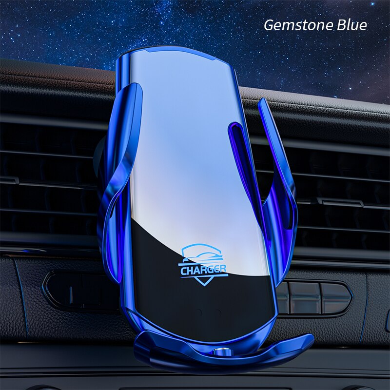 Smart Sensor Automatic Clamping 15W Fast Car Wireless Charger Stand Air Outlet Multifunction Phone Wireless Charging Bracket: Blue